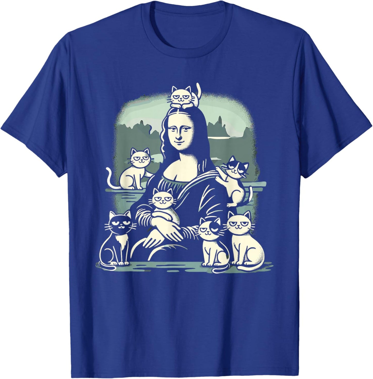 Retro Mona Lisa with Cats Novelty Men Women Kids Funny Cat T-Shirt - T-Shirt | Royal
