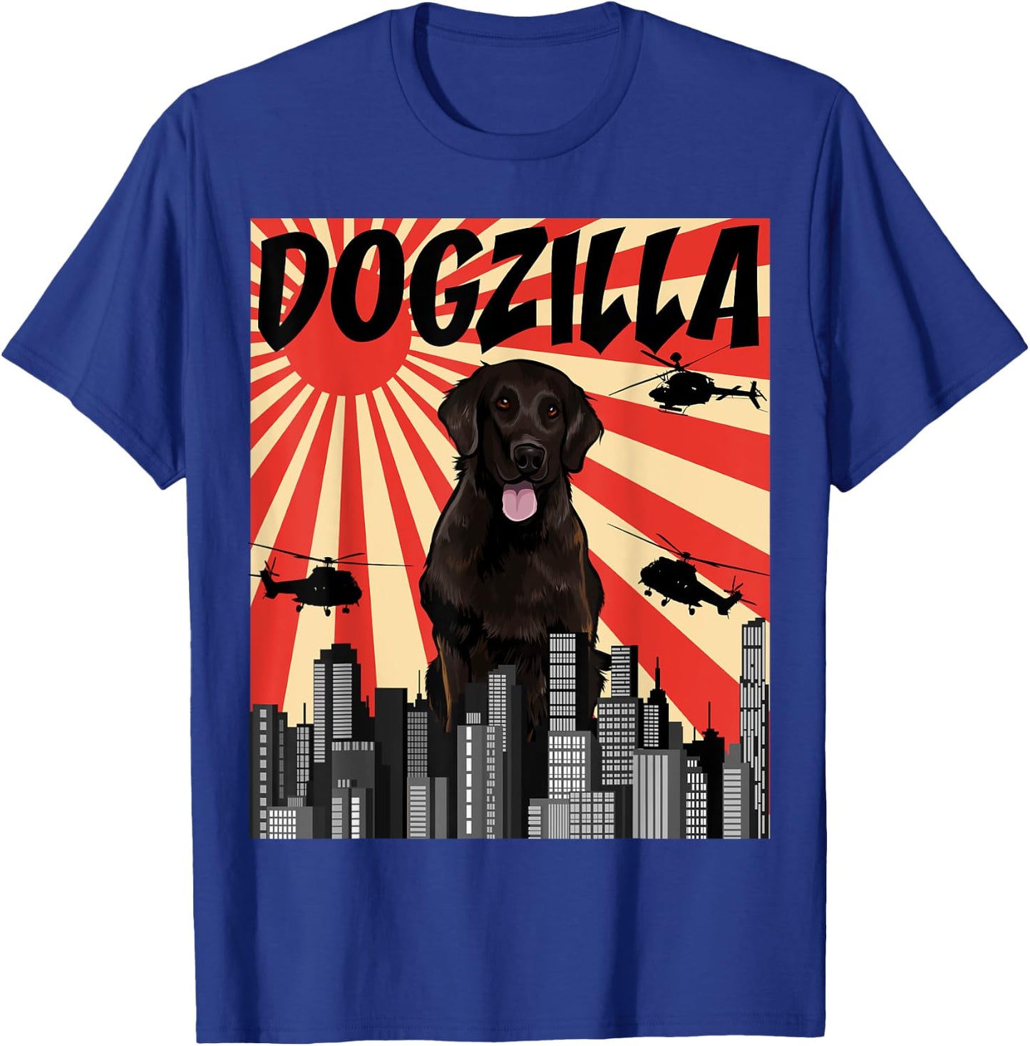 Funny Retro Japanese Dogzilla Flat-Coated Retriever T-Shirt - T-Shirt | Royal