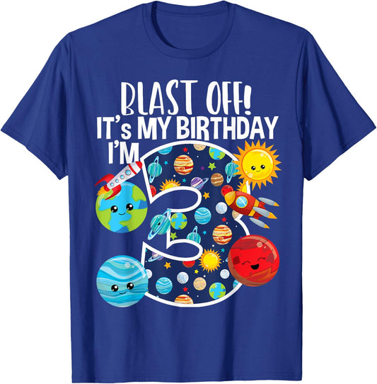 Space Planets Funny Solar Space 3rd Birthday Party 3 Yrs Old T-Shirt - T-Shirt | Royal