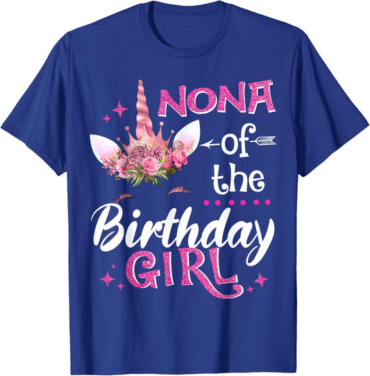 Nona Of The Birthday Girl Unicorn Flower Grandma T-Shirt - T-Shirt | Royal