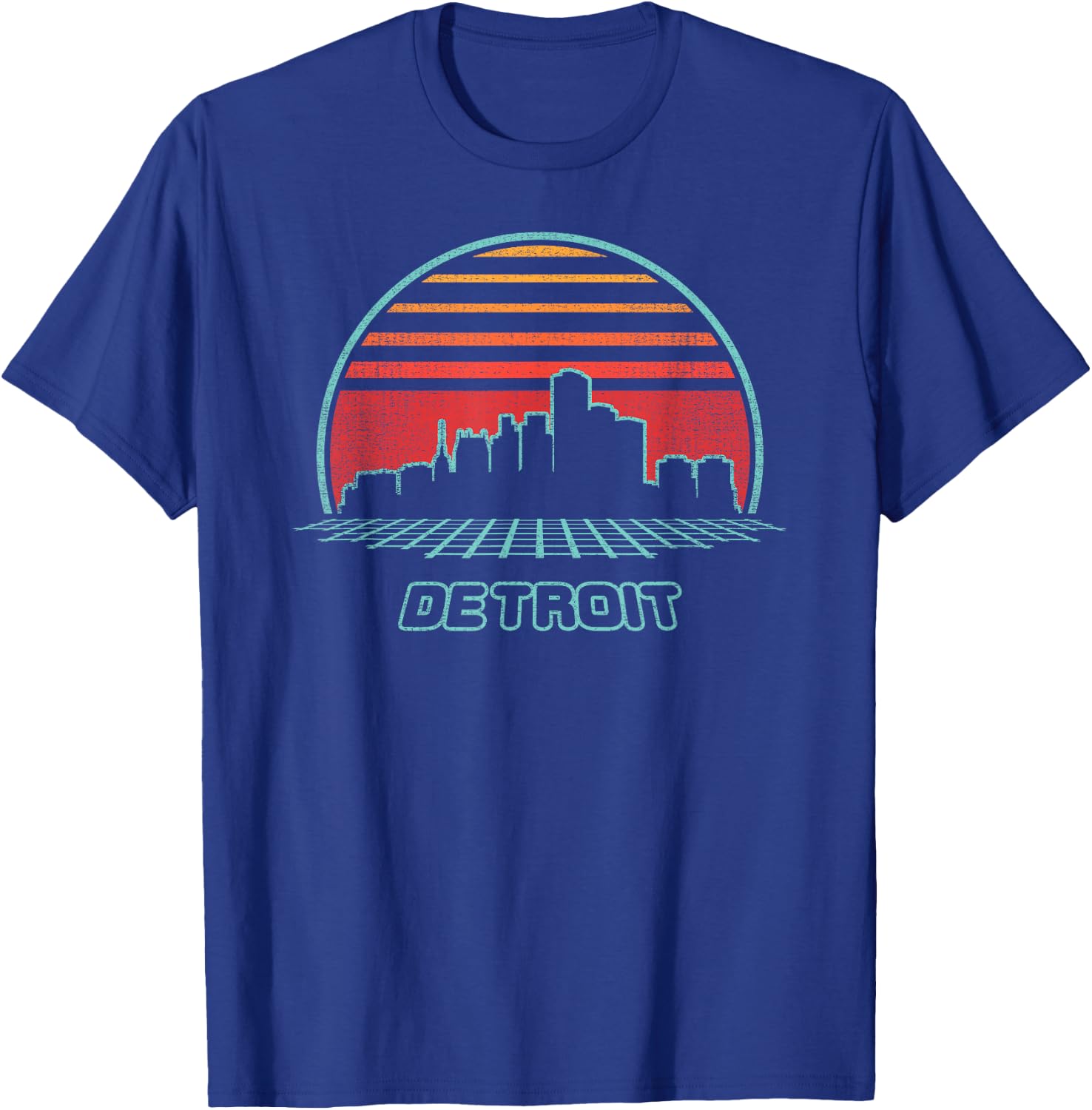 Detroit City Skyline Retro 80s Style Souvenir Gift T-Shirt - T-Shirt | Royal