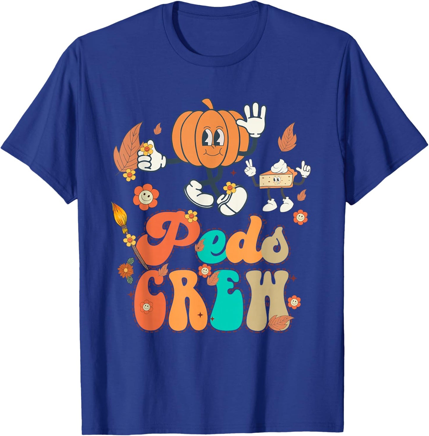 PEDS Crew Pumpkin Thanksgiving Fall Pediatric Nurse Retro T-Shirt - T-Shirt | Royal