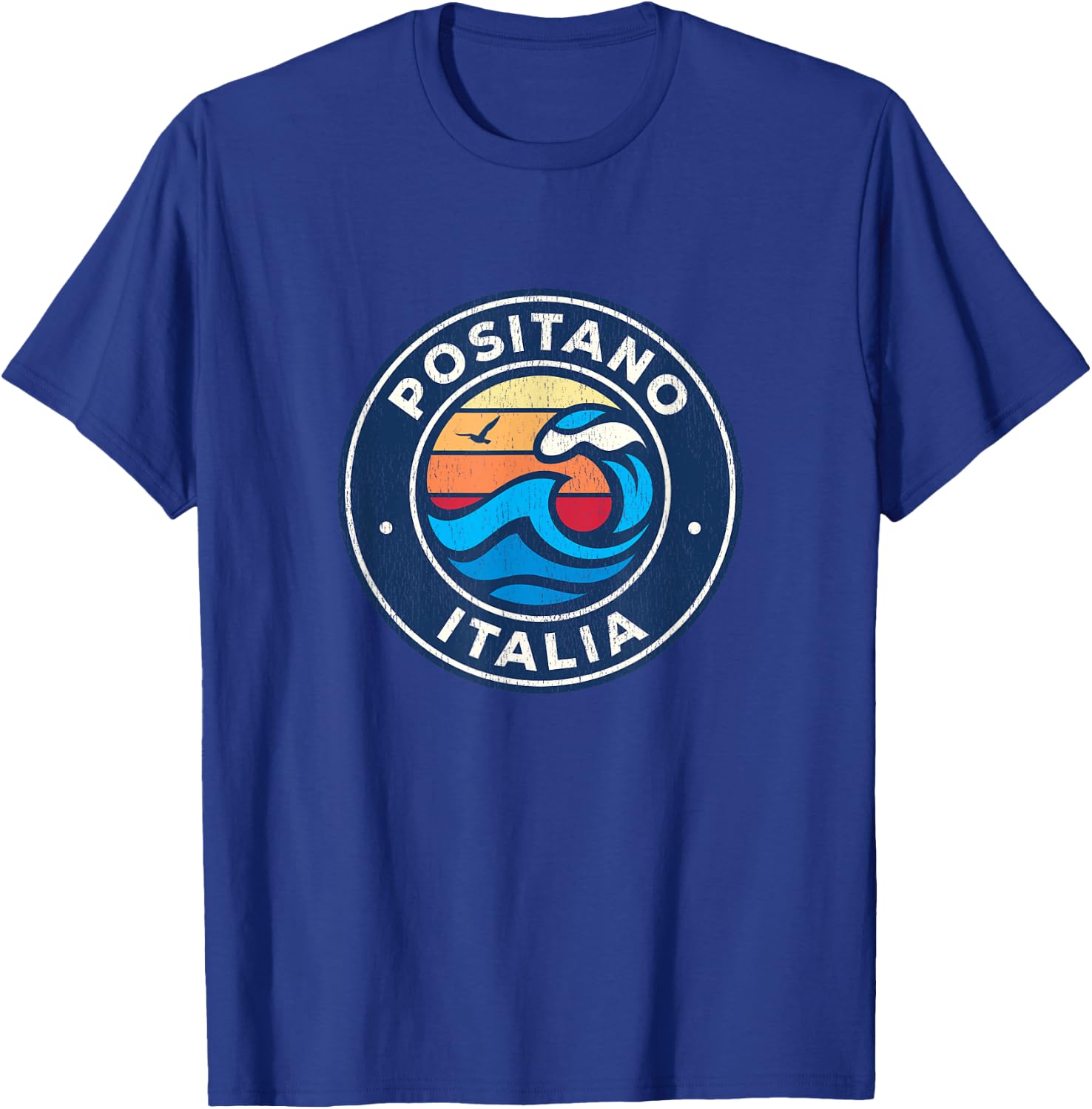 Positano Italy Vintage Nautical Waves Design T-Shirt - T-Shirt | Royal