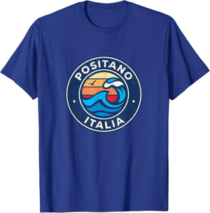 Positano Italy Vintage Nautical Waves Design T-Shirt - T-Shirt | Royal