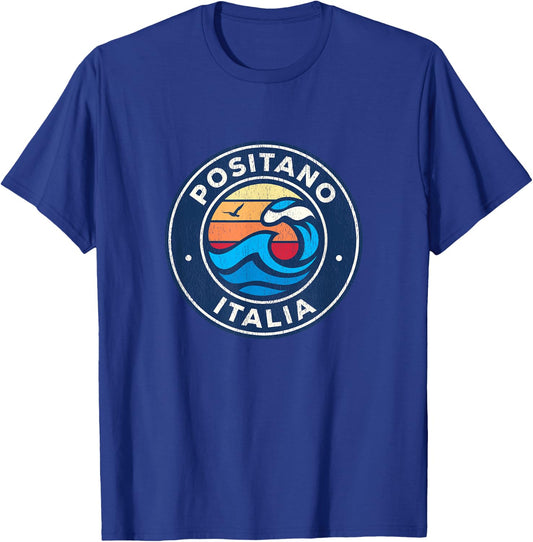 Positano Italy Vintage Nautical Waves Design T-Shirt - T-Shirt | Royal