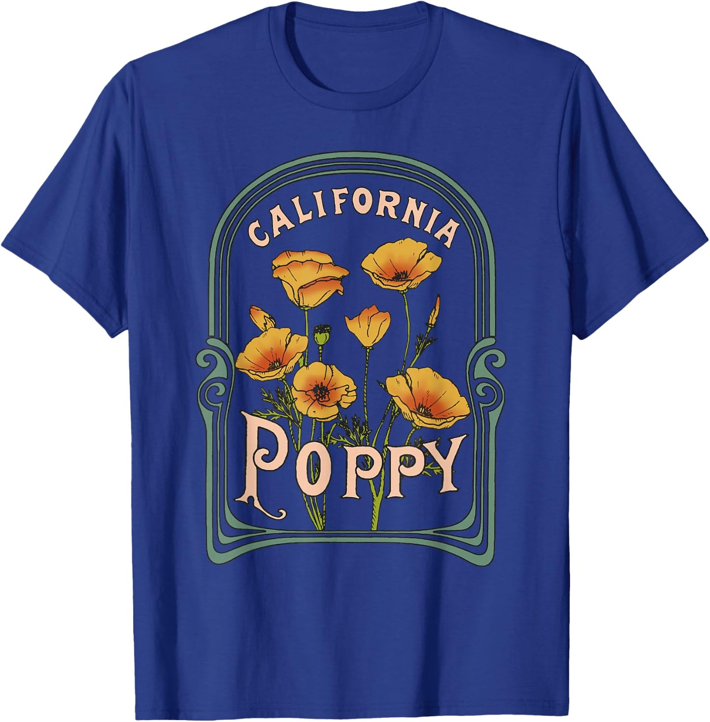 California Poppy Creative Outline and Picture T-Shirt - T-Shirt | Royal