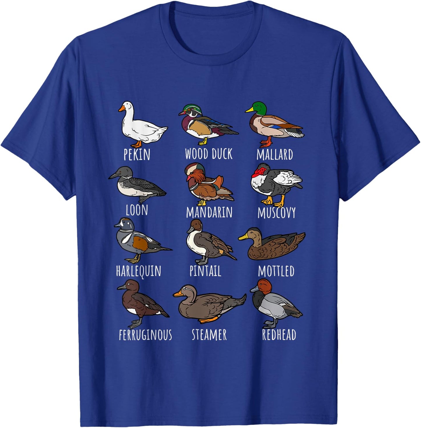 Cute Duck Waterfowl Animal Species Types,Duck Wildlife Lover T-Shirt - T-Shirt | Royal
