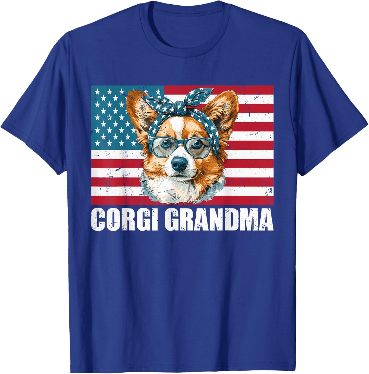 Corgi Grandma US Flag Matching Family Dog Lover 4th of July Kids Men T-Shirt - T-Shirt | Royal