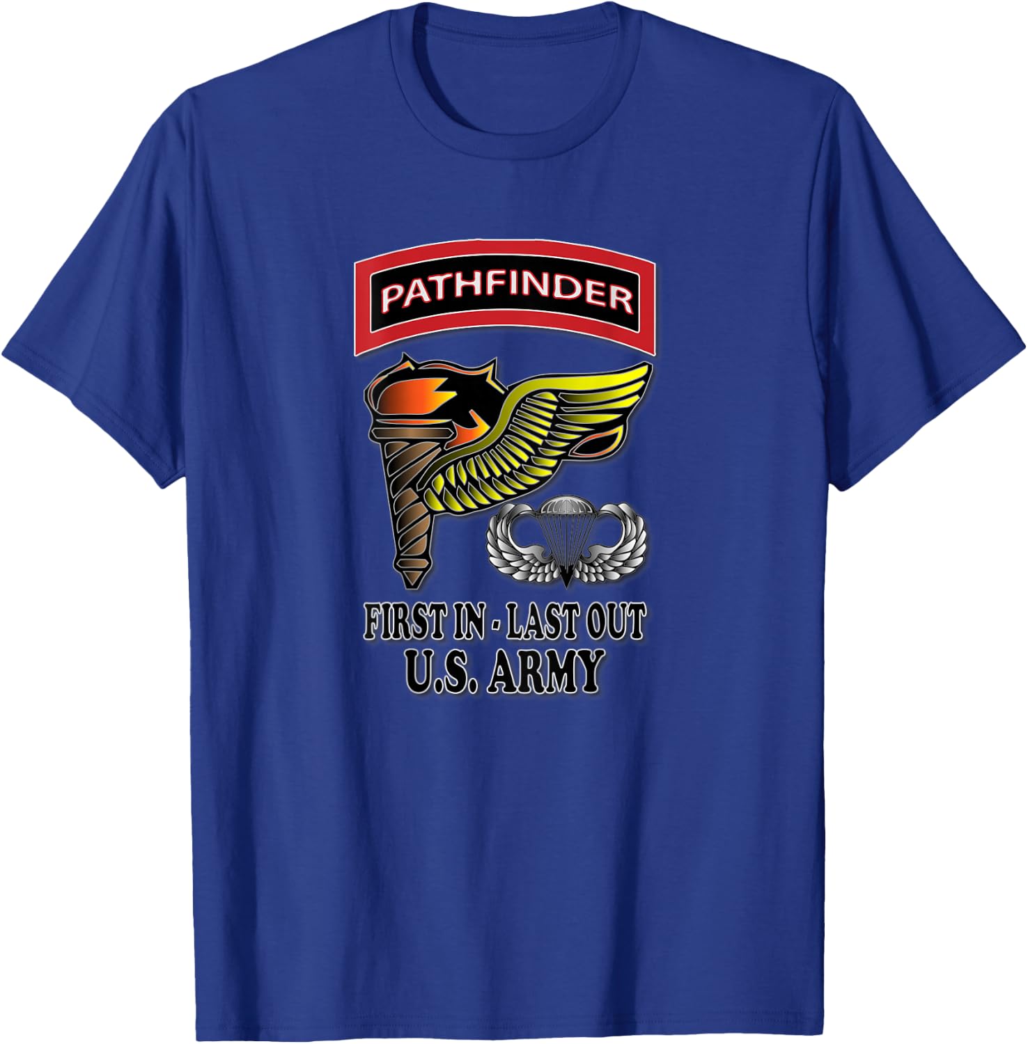 Relaxed Lifestyle Products U.S. Army Pathfinder - Men's Black Classic Fit Short Sleeve Cotton Blend - Small T-Shirt - T-Shirt | Royal