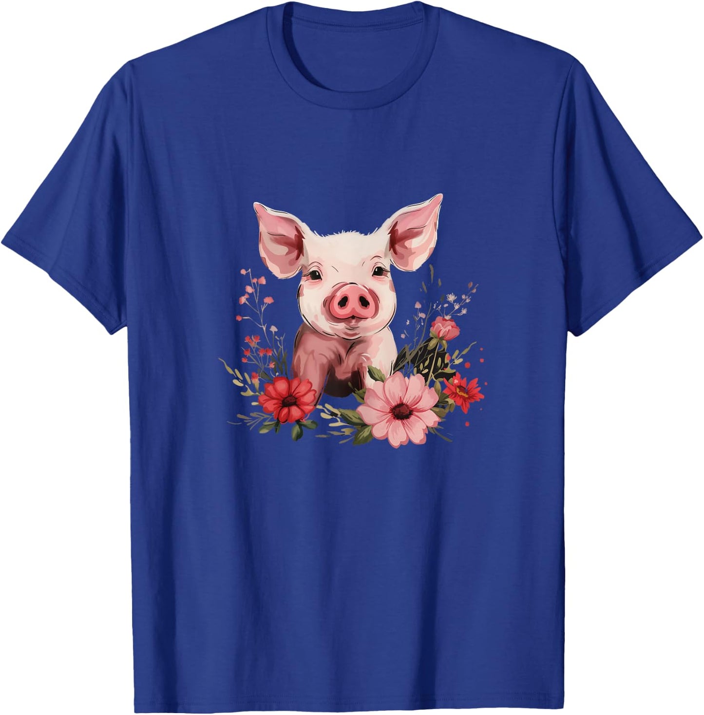 Pig Vintage Flowers Funny Cute Farm Animal Farming Farmer T-Shirt - T-Shirt | Royal