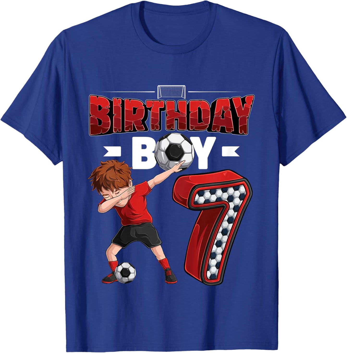 Kids Dabbing boy 7 Year Old Soccer Player 7th Birthday Party T-Shirt - T-Shirt | Royal
