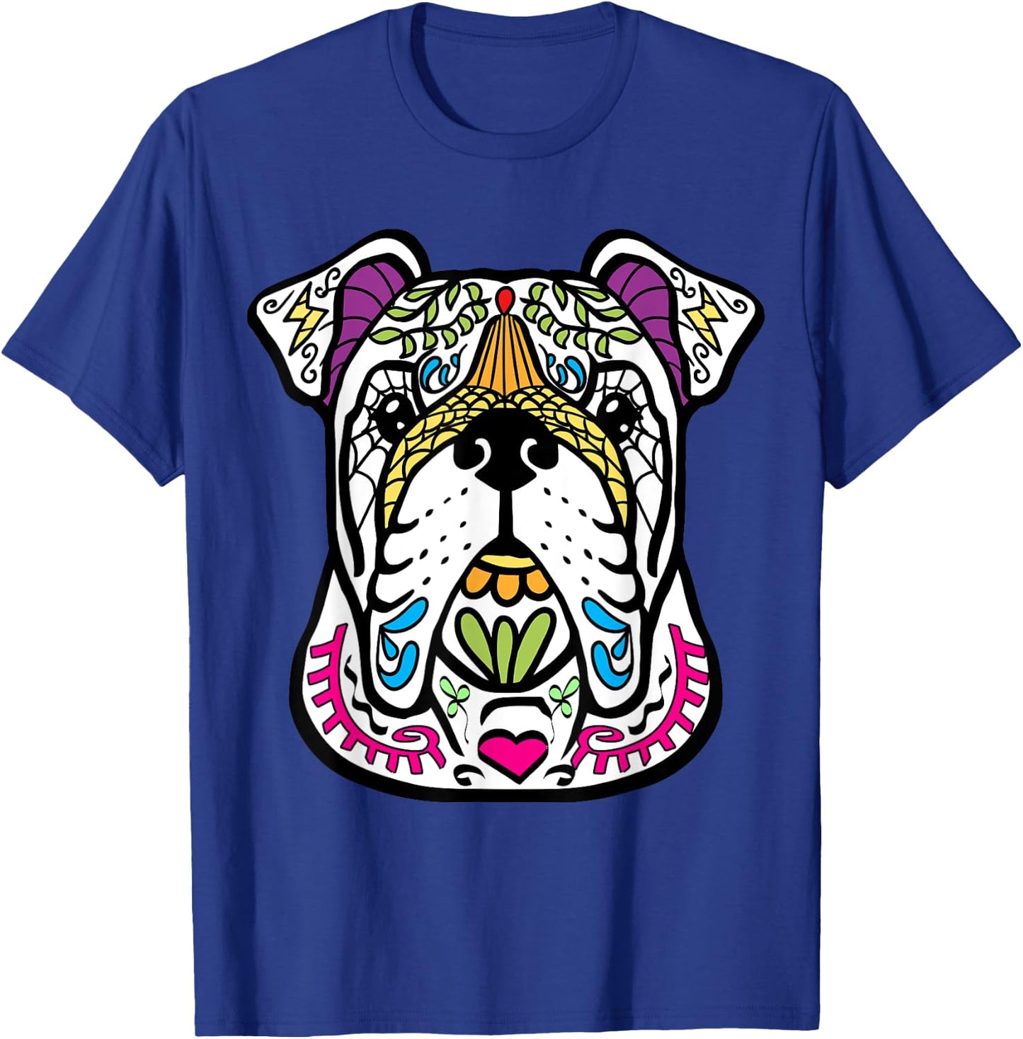 English Bulldog - Day Of The Dead Sugar Skull Dog Gift Women Kids T-Shirt - T-Shirt | Royal