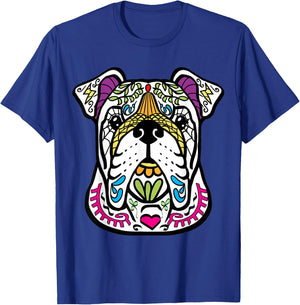 English Bulldog - Day Of The Dead Sugar Skull Dog Gift Women Kids T-Shirt - T-Shirt | Royal