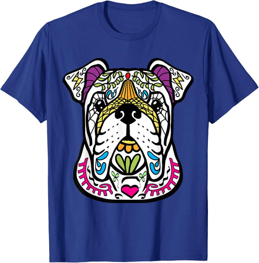 English Bulldog - Day Of The Dead Sugar Skull Dog Gift Women Kids T-Shirt - T-Shirt | Royal