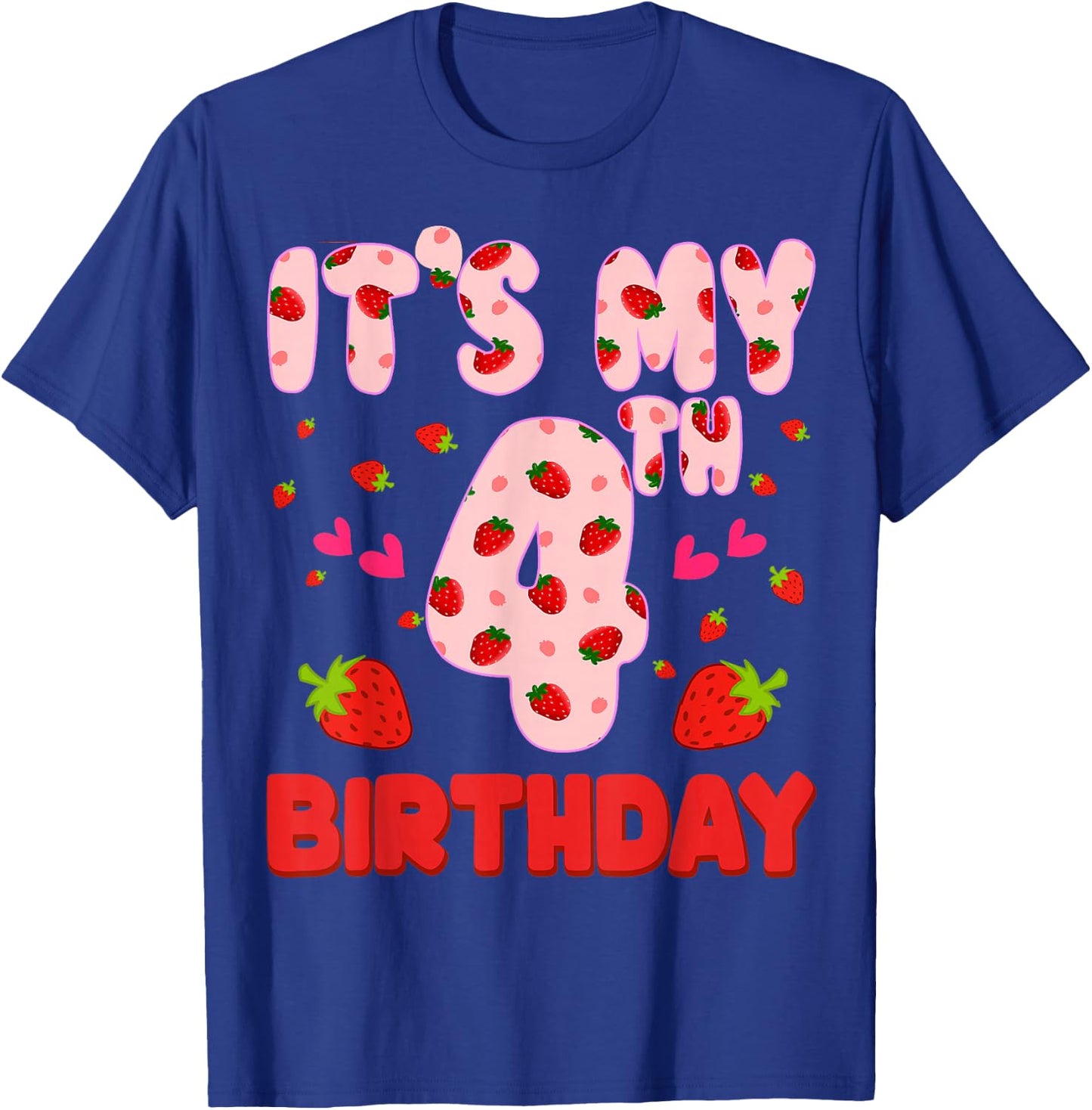 Kids 4 year old Strawberry Birthday Girl Sweet Fruit 4th T-Shirt - T-Shirt | Royal