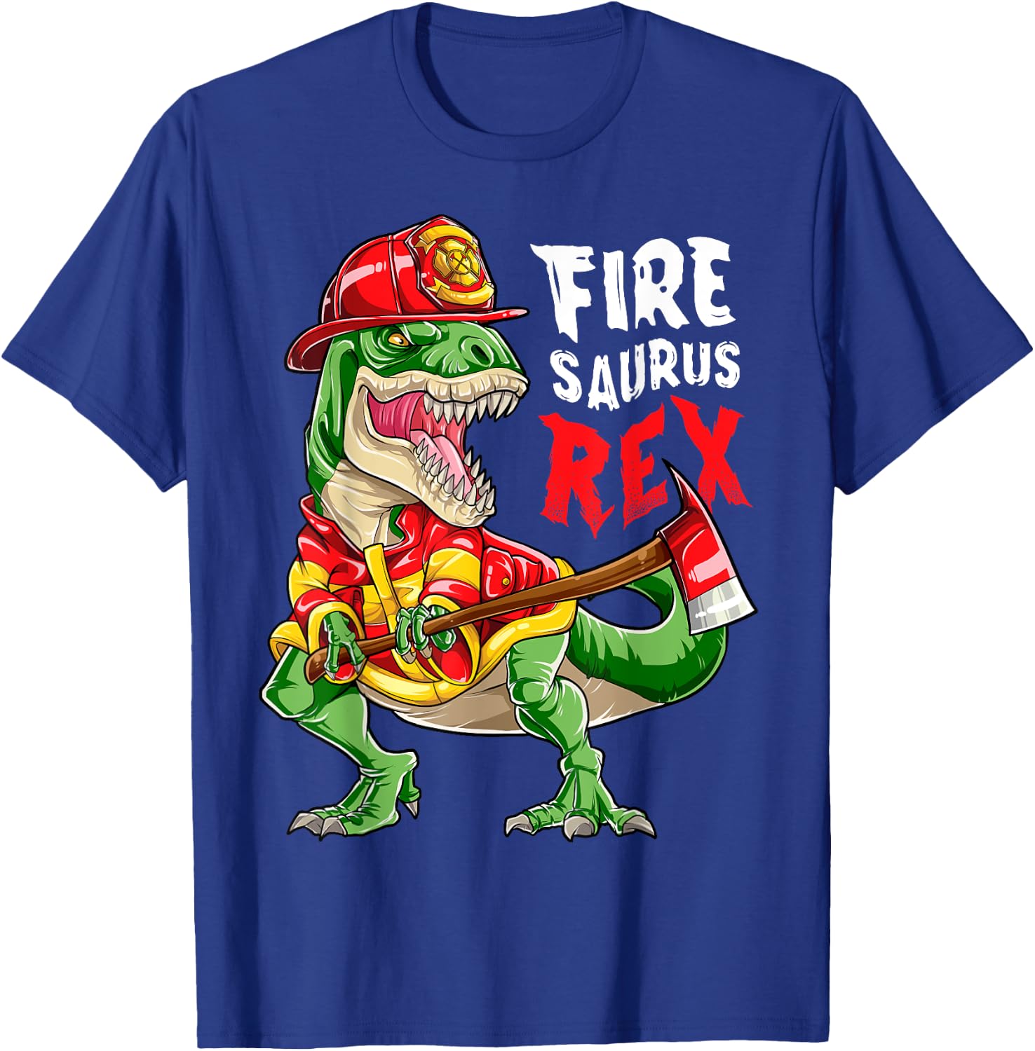 Dinosaur Firefighter Thin Red Line Men T rex Firefighting T-Shirt - T-Shirt | Royal