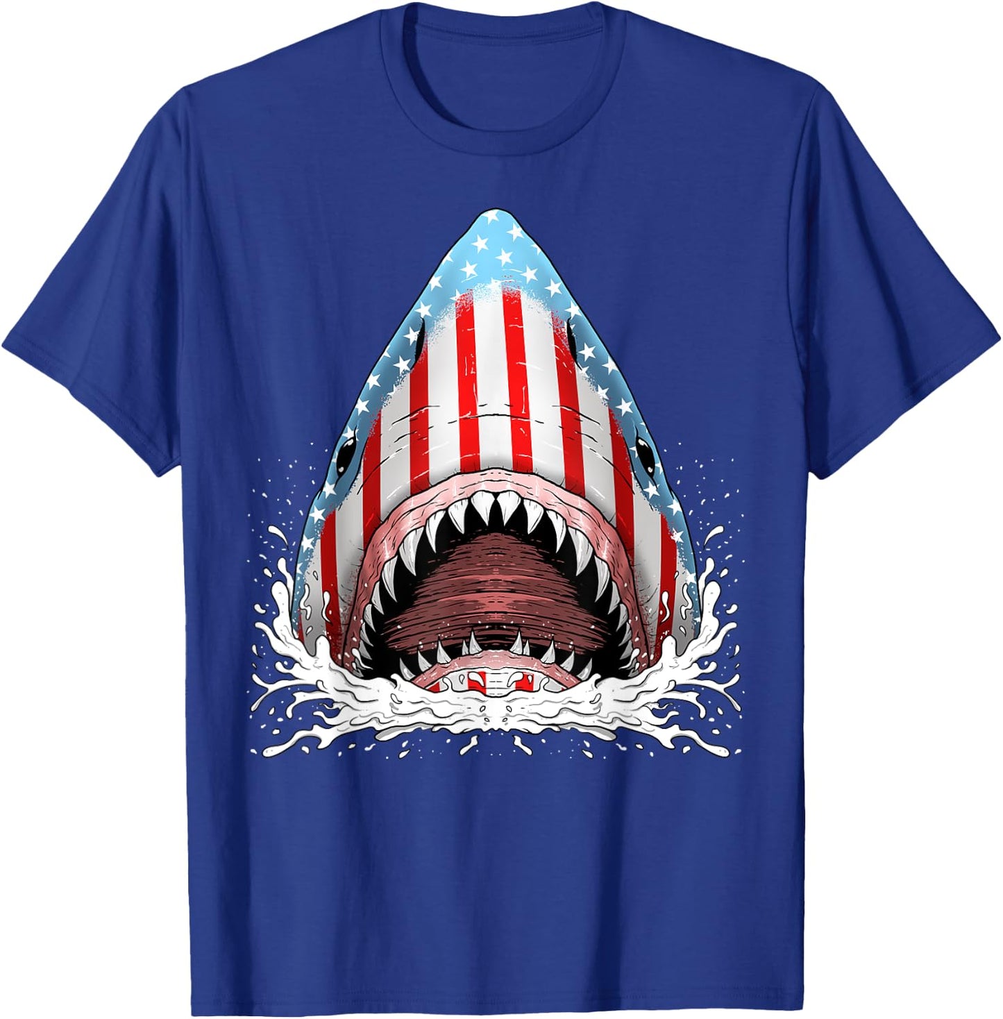 Funny Shark American Flag Jawsome 4th Of July Kids Boys Gift T-Shirt - T-Shirt | Royal