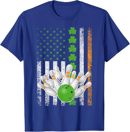 Irish American Flag Lucky Bowling St Patrick's Day Kids Men T-Shirt - T-Shirt | Royal