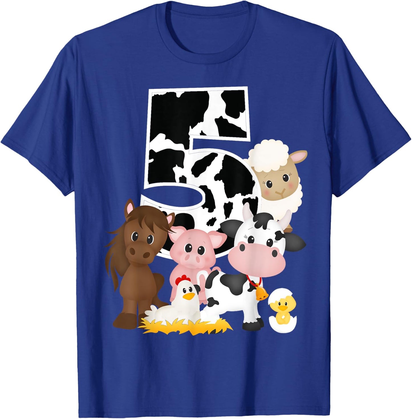 5th Birthday Farm Theme Birthday Gift 5 Years Old Toddler Kids T-Shirt - T-Shirt | Royal