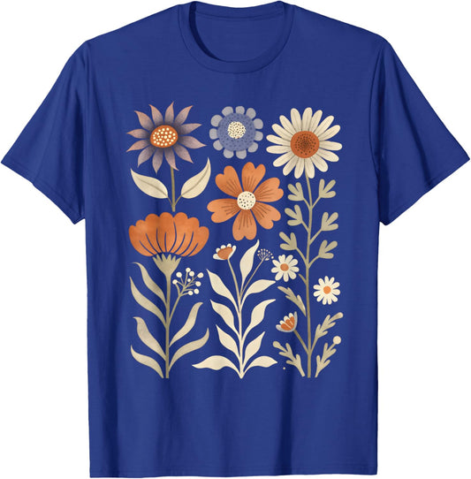 Cottagecore Bohemian Retro Botanical Wildflower Vibe Vintage T-Shirt - T-Shirt | Royal