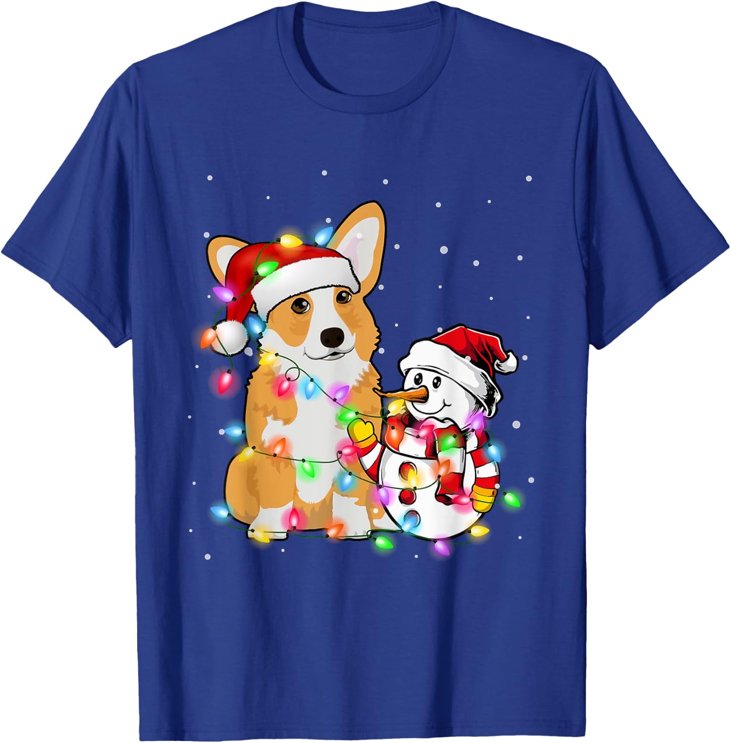 Funny Corgi Dog Christmas Snowman Xmas Lights Pajama T-Shirt - T-Shirt | Royal