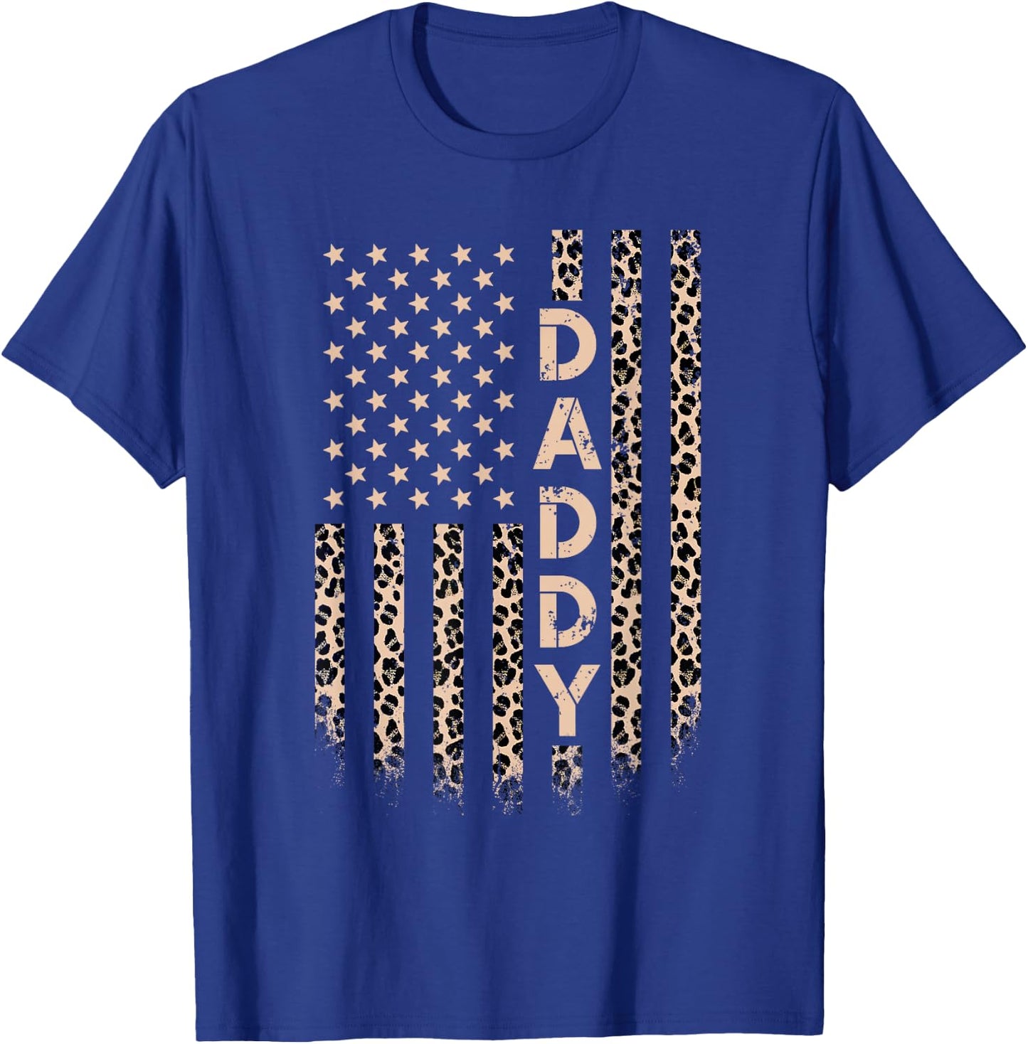Daddy American Flag USA Leopard Print Dad T-Shirt - T-Shirt | Royal