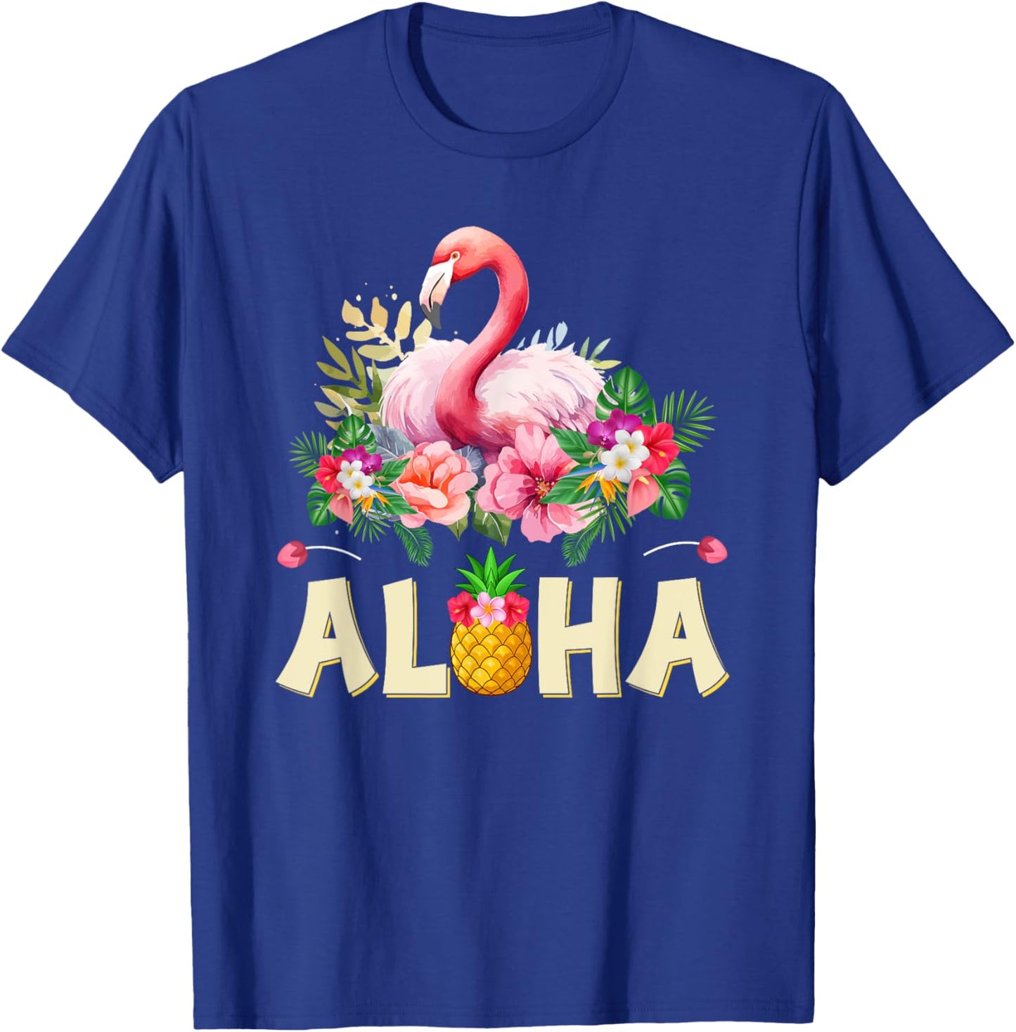 Aloha Flamingo Pineapple Hawaiin Tropical Beach Summer T-Shirt - T-Shirt | Royal