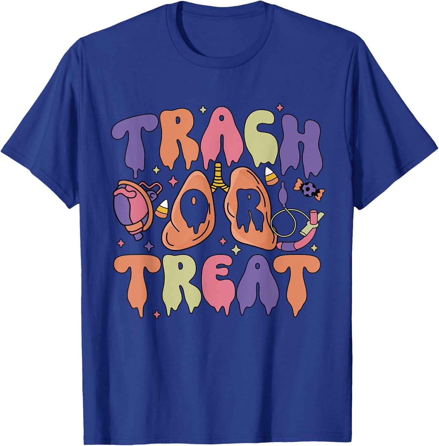 Retro Nurse Respiratory Therapist Halloween Trach or Treat T-Shirt - T-Shirt | Royal