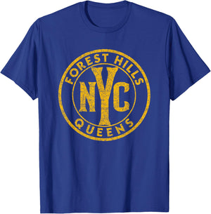 Forest Hills Queens NYC Circle Sign Distressed Amber Print T-Shirt - T-Shirt | Royal
