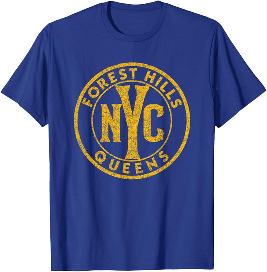 Forest Hills Queens NYC Circle Sign Distressed Amber Print T-Shirt - T-Shirt | Royal