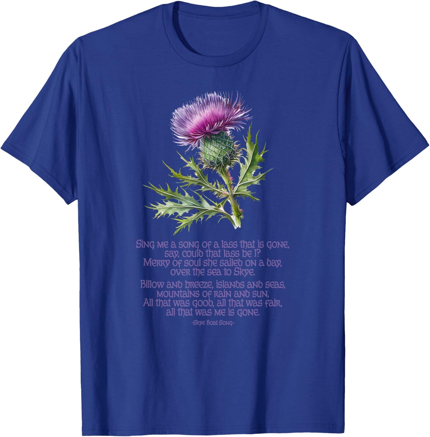 Utopia Sport Isle of Skye Scotland Shop Skye Boat Song Thistle Adults Black Small Modern Classic Crew Collar Short Sleeve T-Shirt - T-Shirt | Royal
