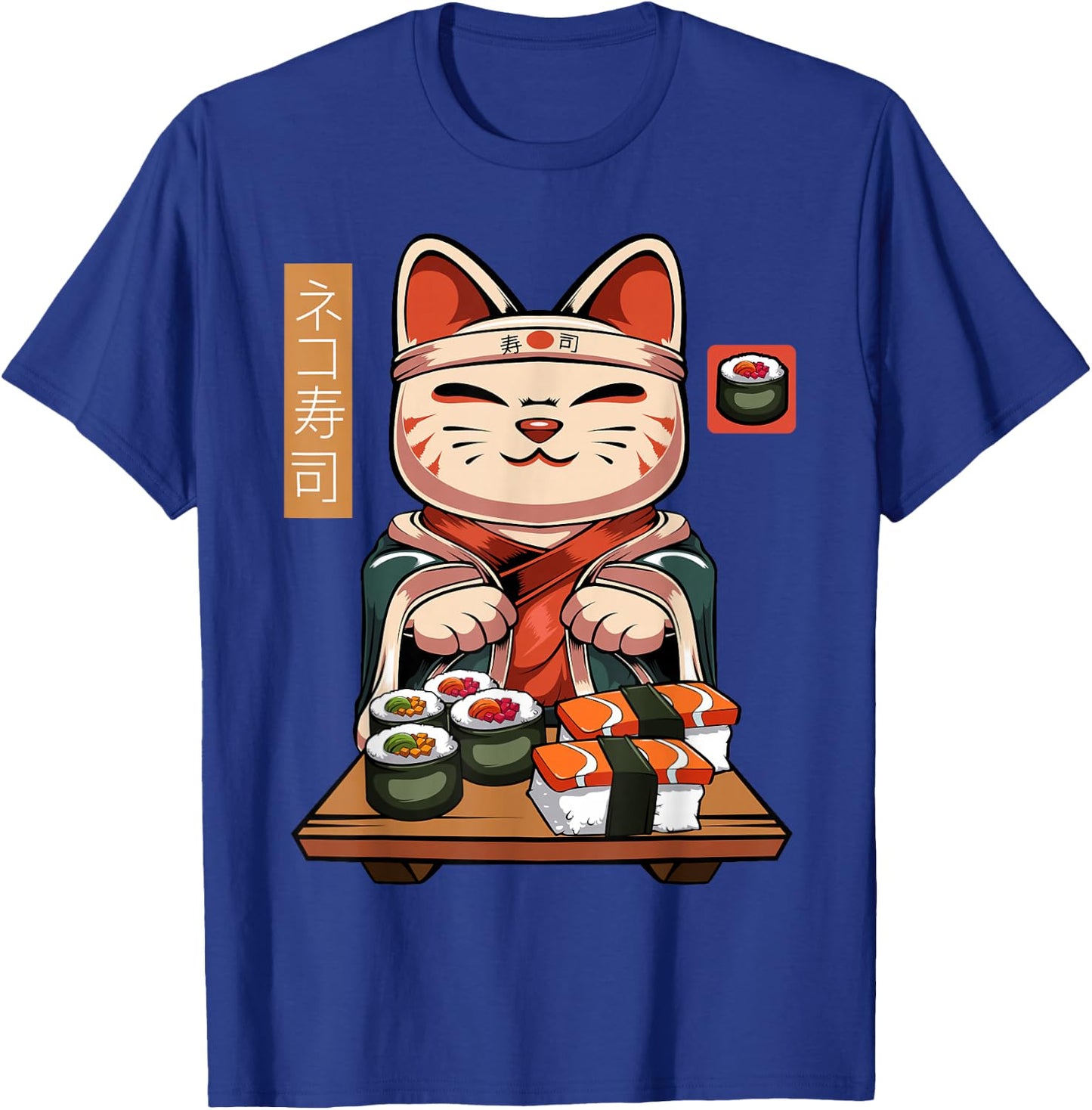 Kawaii Maneki Neko Sushi Cat - Cute Nigiri Sashimi Maki Chef T-Shirt - T-Shirt | Royal
