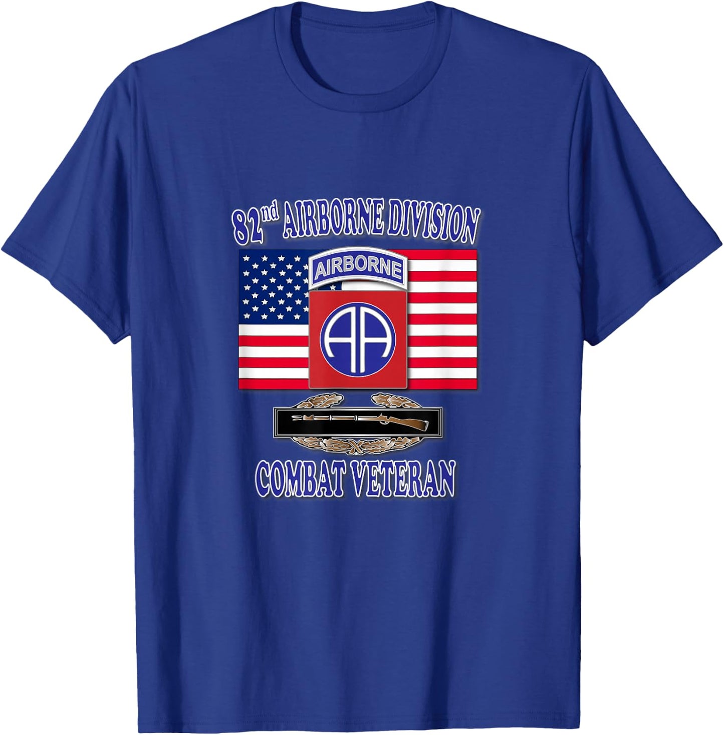 82nd Airborne Combat Veteran- Infantry (Front Design) T-Shirt - T-Shirt | Royal