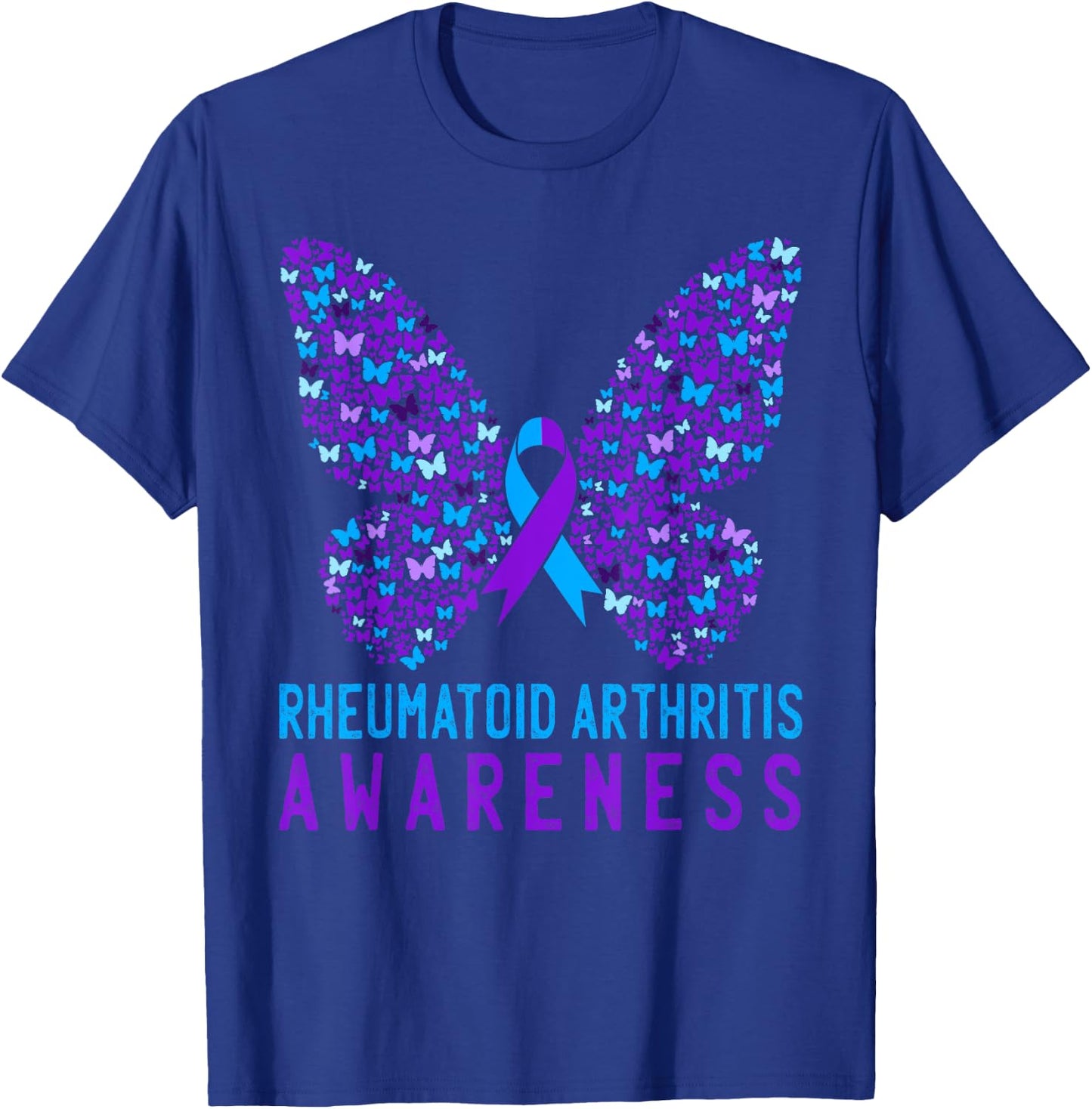 Butterfly Rheumatoid Arthritis Awareness RA Ribbon Support T-Shirt - T-Shirt | Royal
