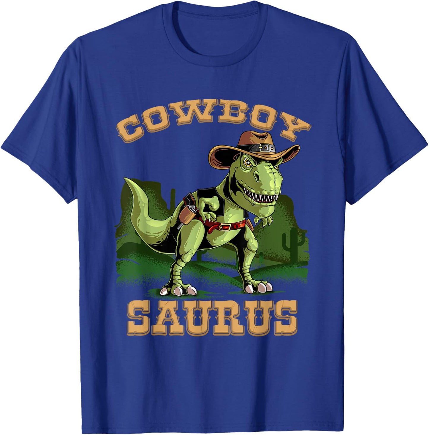 Cool Cowboy Saurus | Funny Western Rodeo Dinosaur Lover Gift T-Shirt - T-Shirt | Royal