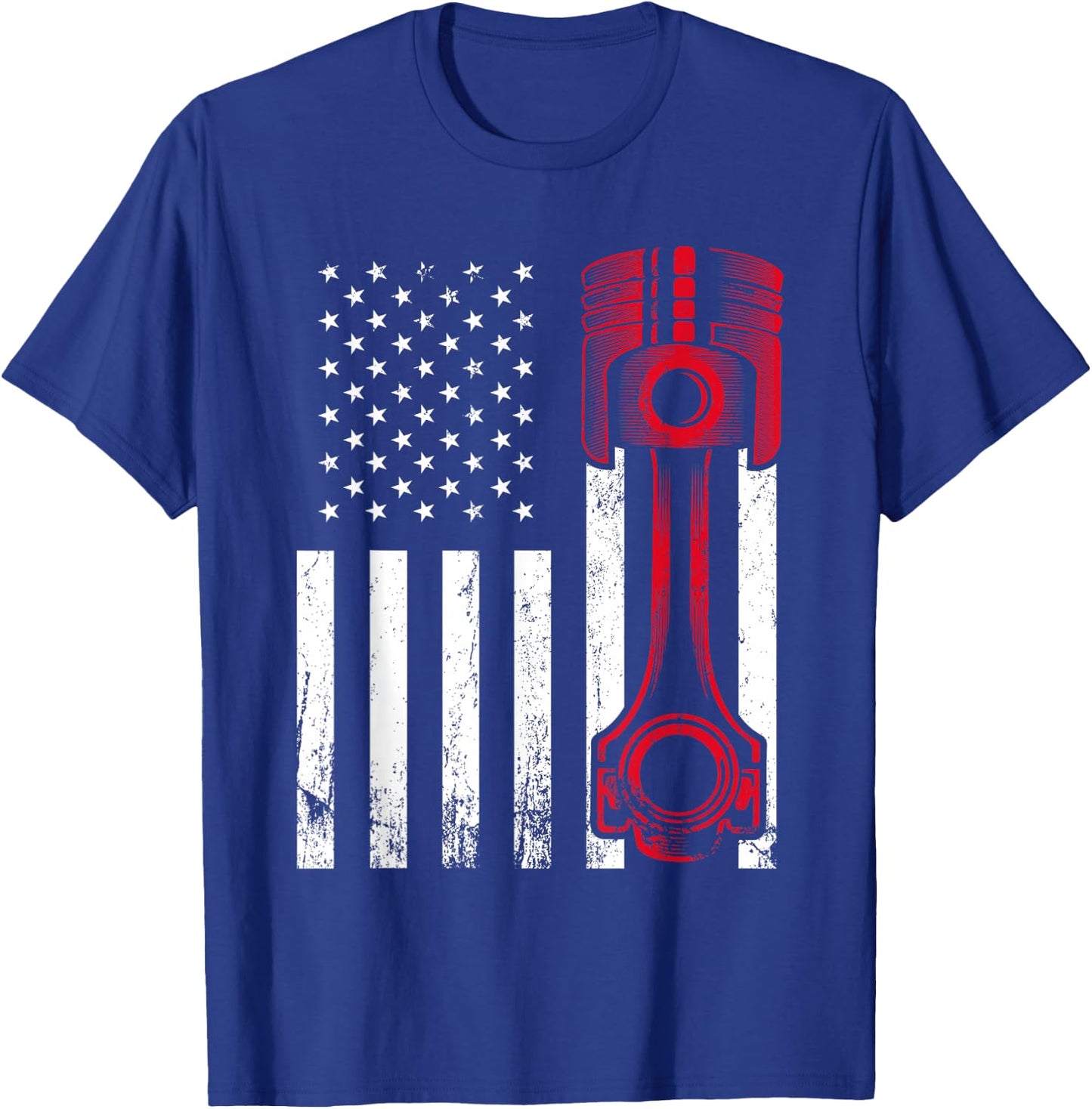 Car Enthusiast - American Flag Piston Muscle Car Gift T-Shirt - T-Shirt | Royal