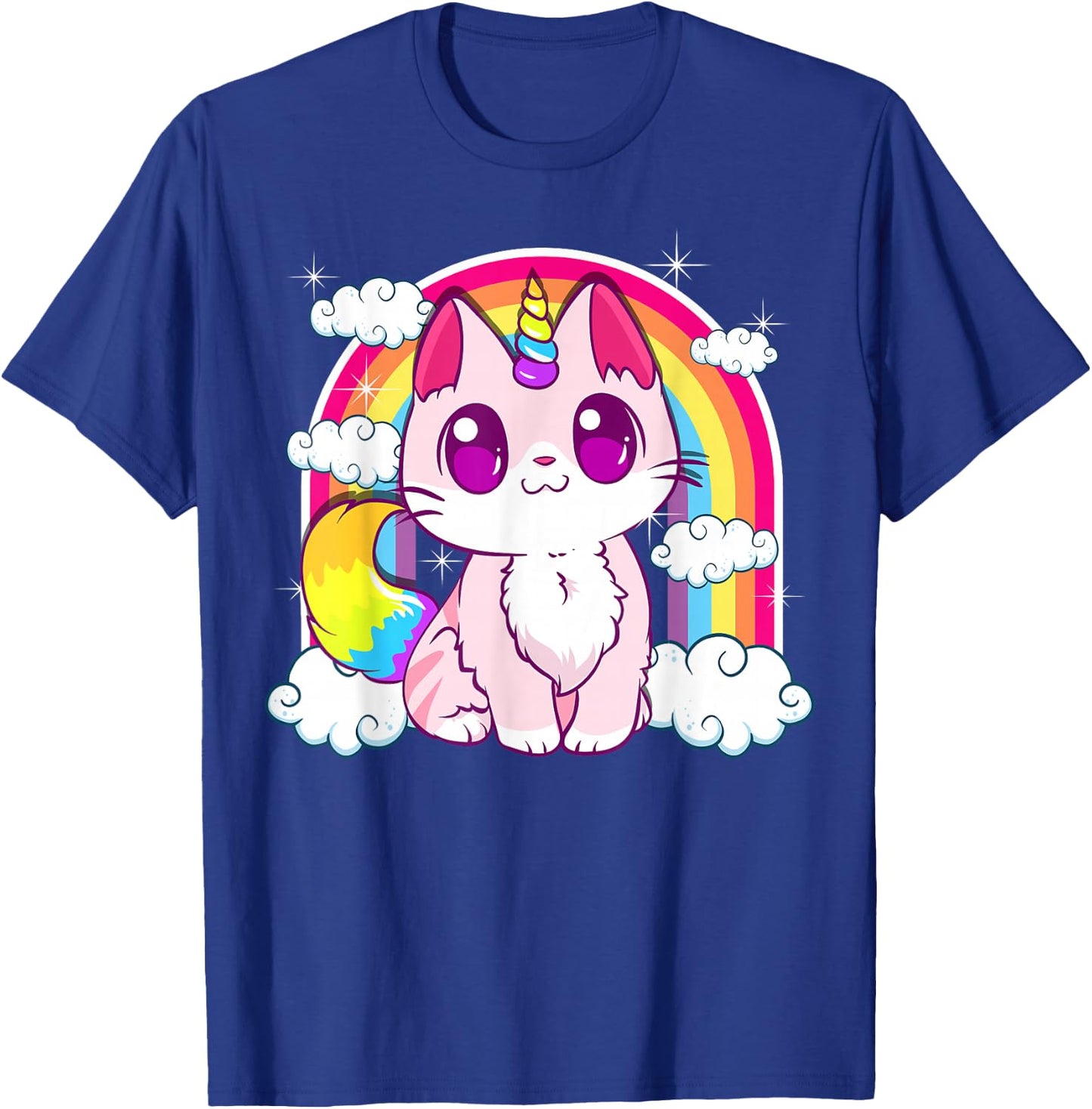 Cute Unicorn Cat Adorable Smiling Rainbow Kitty T-Shirt - T-Shirt | Royal