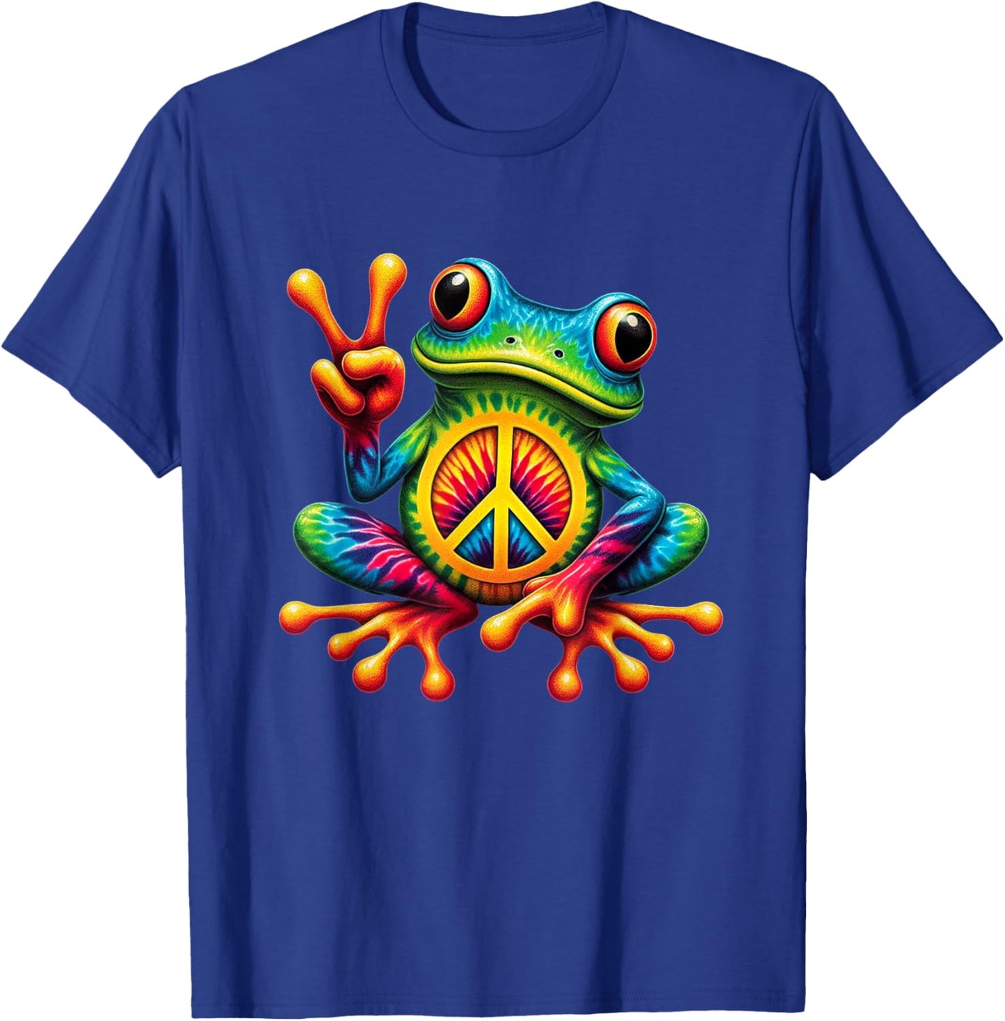 Tie-Dye Frog Holding Peace Sign Funny Hippie T-Shirt - T-Shirt | Royal