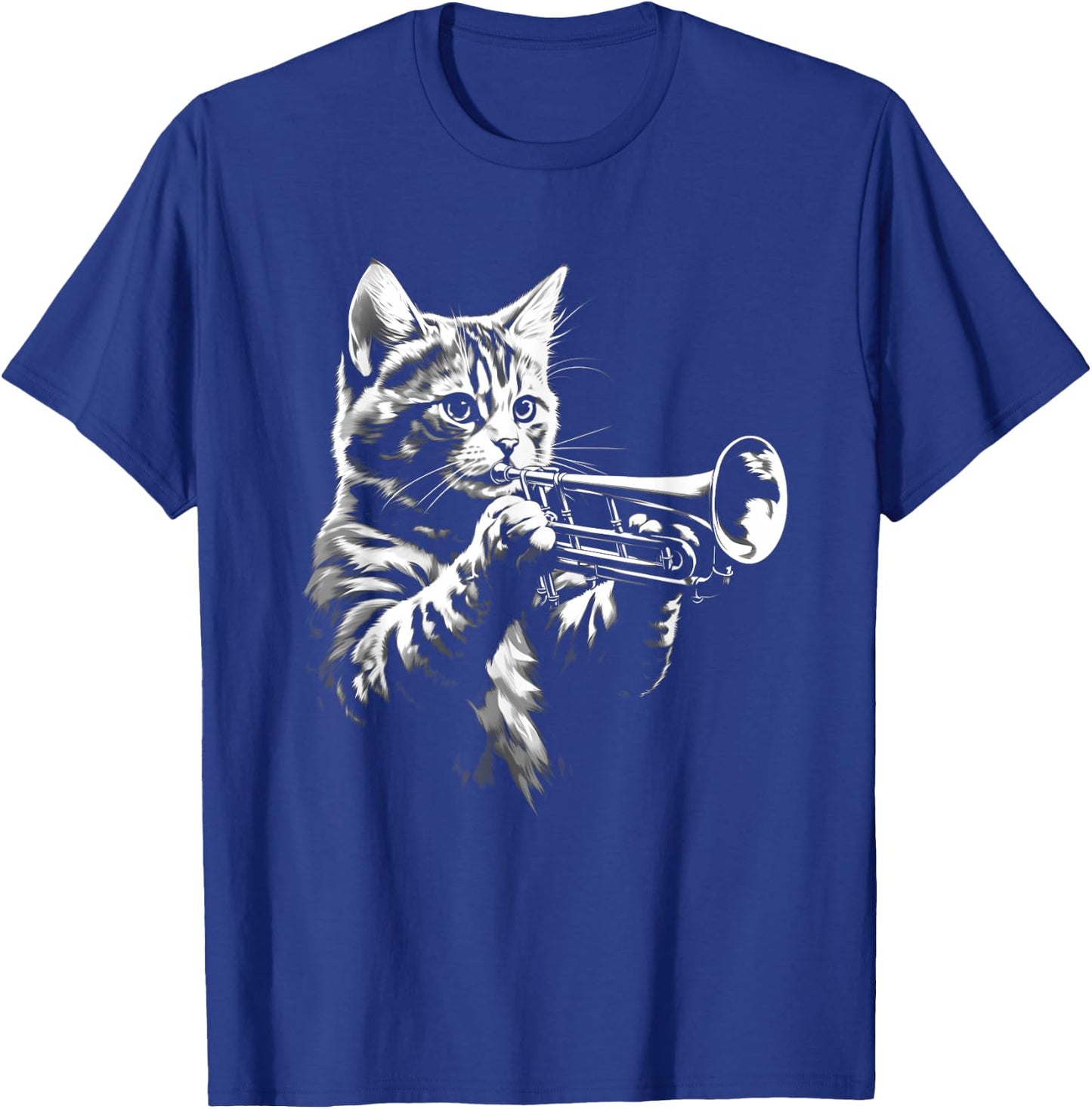 Cat Playing Trumpet Vintage Jazz Musician Trumpeter T-Shirt - T-Shirt | Royal