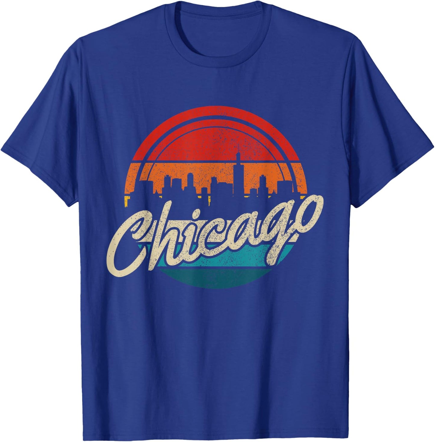 Chicago Illinois Vintage Skyline USA America Souvenir T-Shirt - T-Shirt | Royal