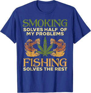 Smoking Solves Problems Fishing Weed Cannabis Stoner 420 Pot T-Shirt - T-Shirt | Royal