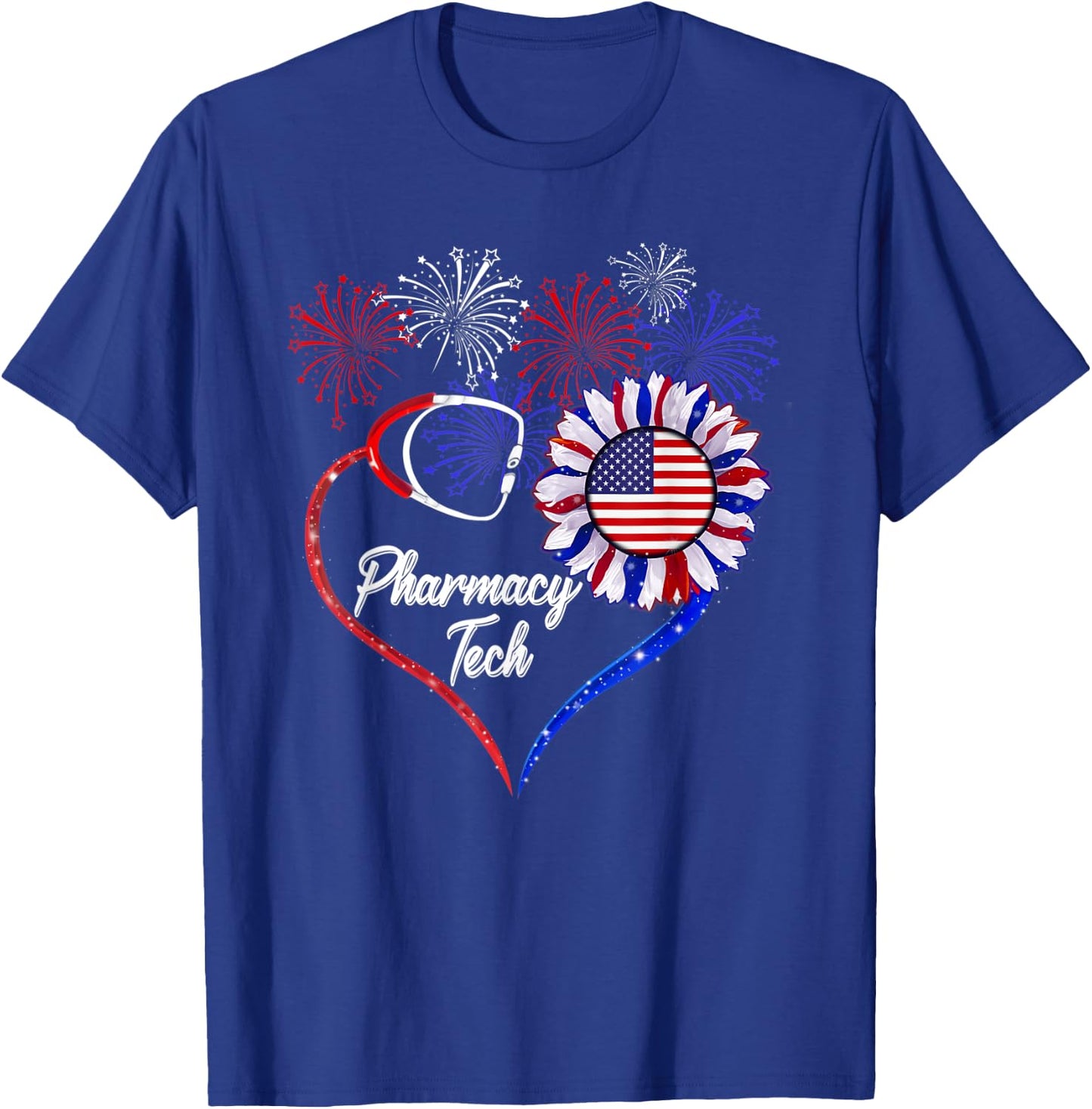 Patriotic Pharmacy Tech Sunflower 4th Of July American Flag Men T-Shirt - T-Shirt | Royal