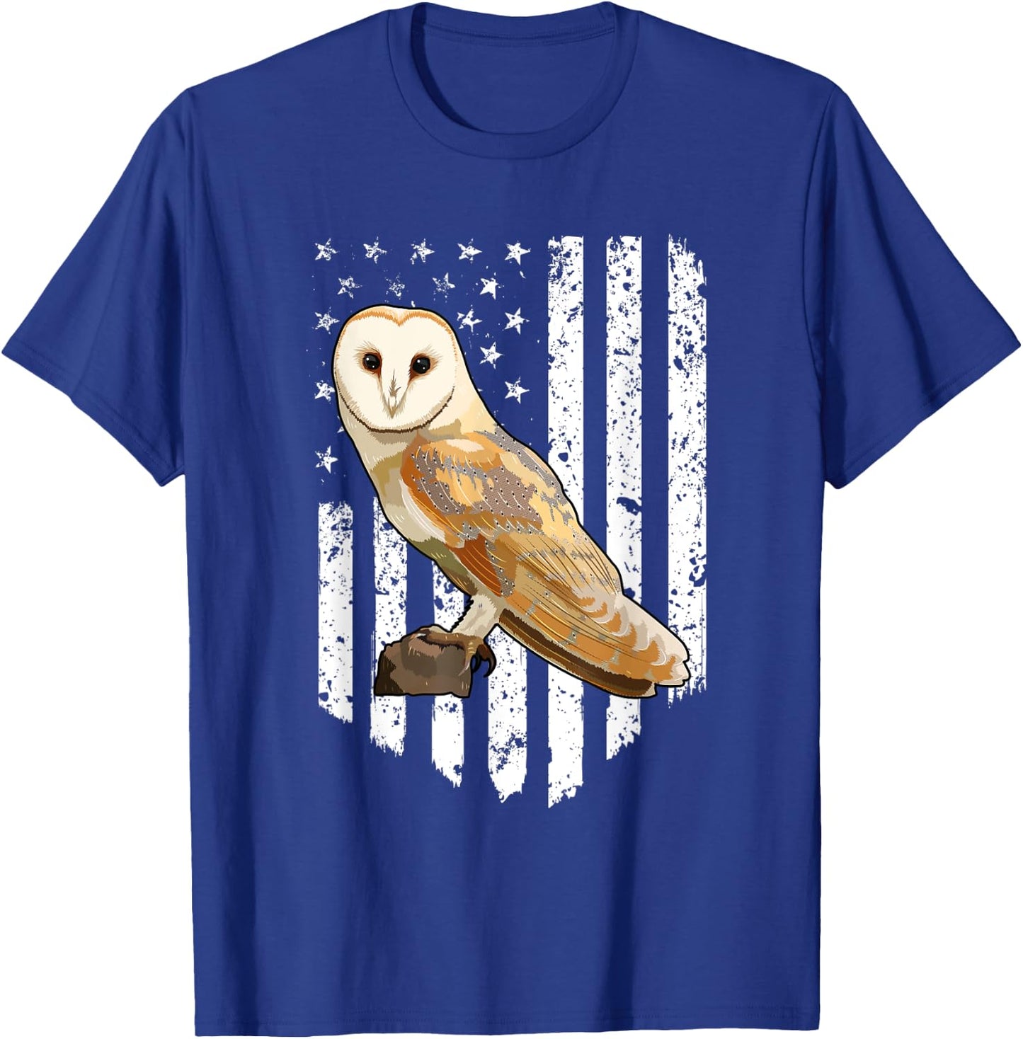 White American Flag Barn Owl Bird 4th Of July Women Men T-Shirt - T-Shirt | Royal