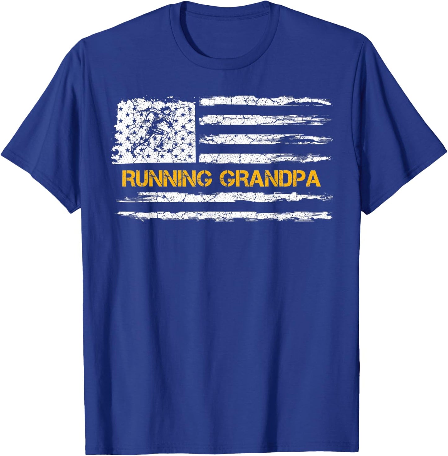 Vintage USA Flag Proud Running Grandpa Runner Silhouette T-Shirt - T-Shirt | Royal