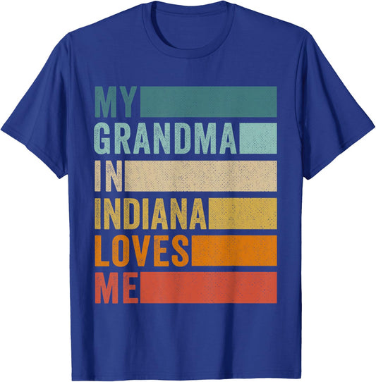 My Grandma In Indiana Loves Me Grandkid T-Shirt - T-Shirt | Royal