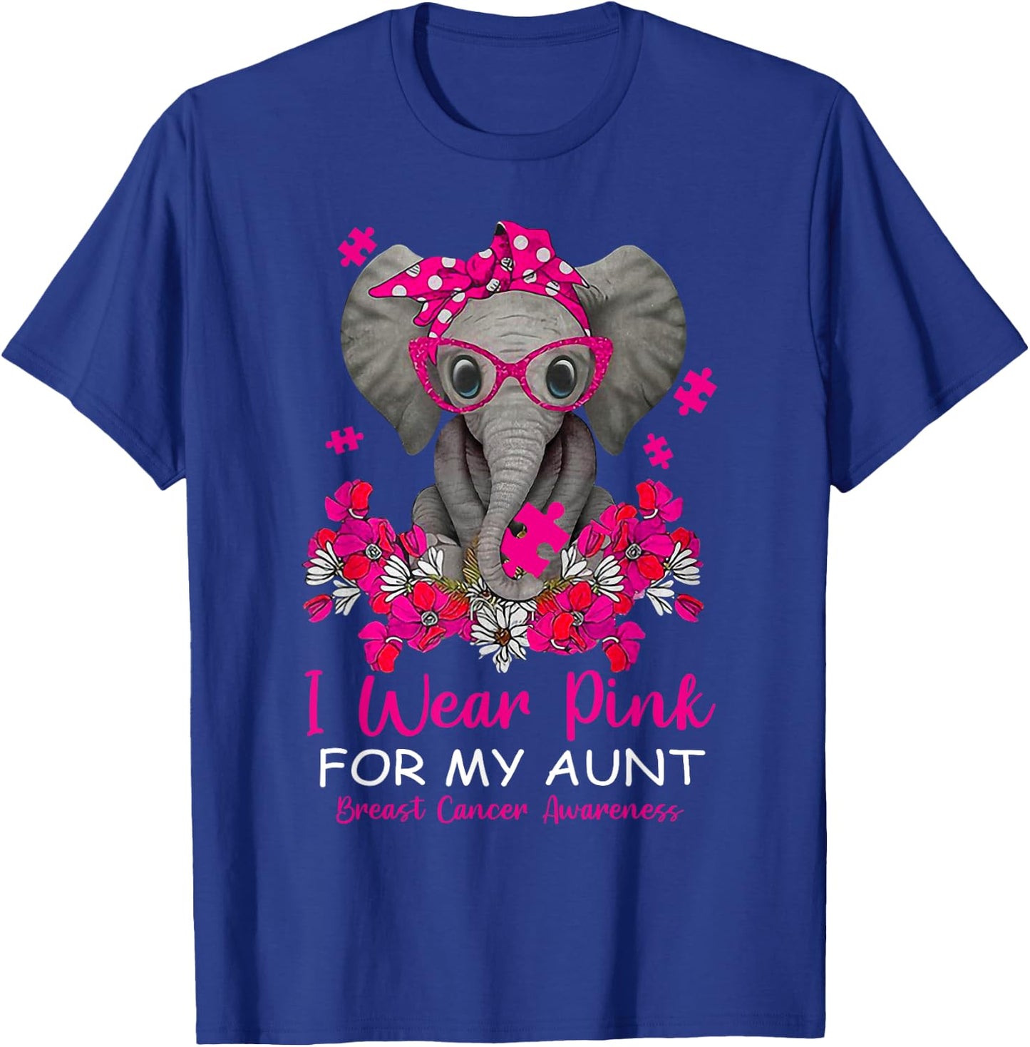 I Wear Pink For My Aunt Elephant Breast Cancer Awareness T-Shirt - T-Shirt | Royal