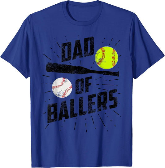 Dad Of Ballers Funny Baseball Softball Game Fathers Day Gift T-Shirt - T-Shirt | Royal