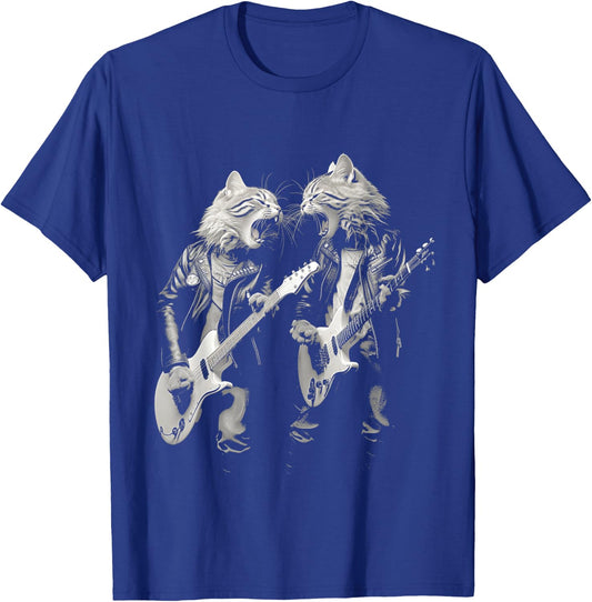 Rock Cat Playing Guitar Funny Guitar Cat Design T-Shirt - T-Shirt | Royal