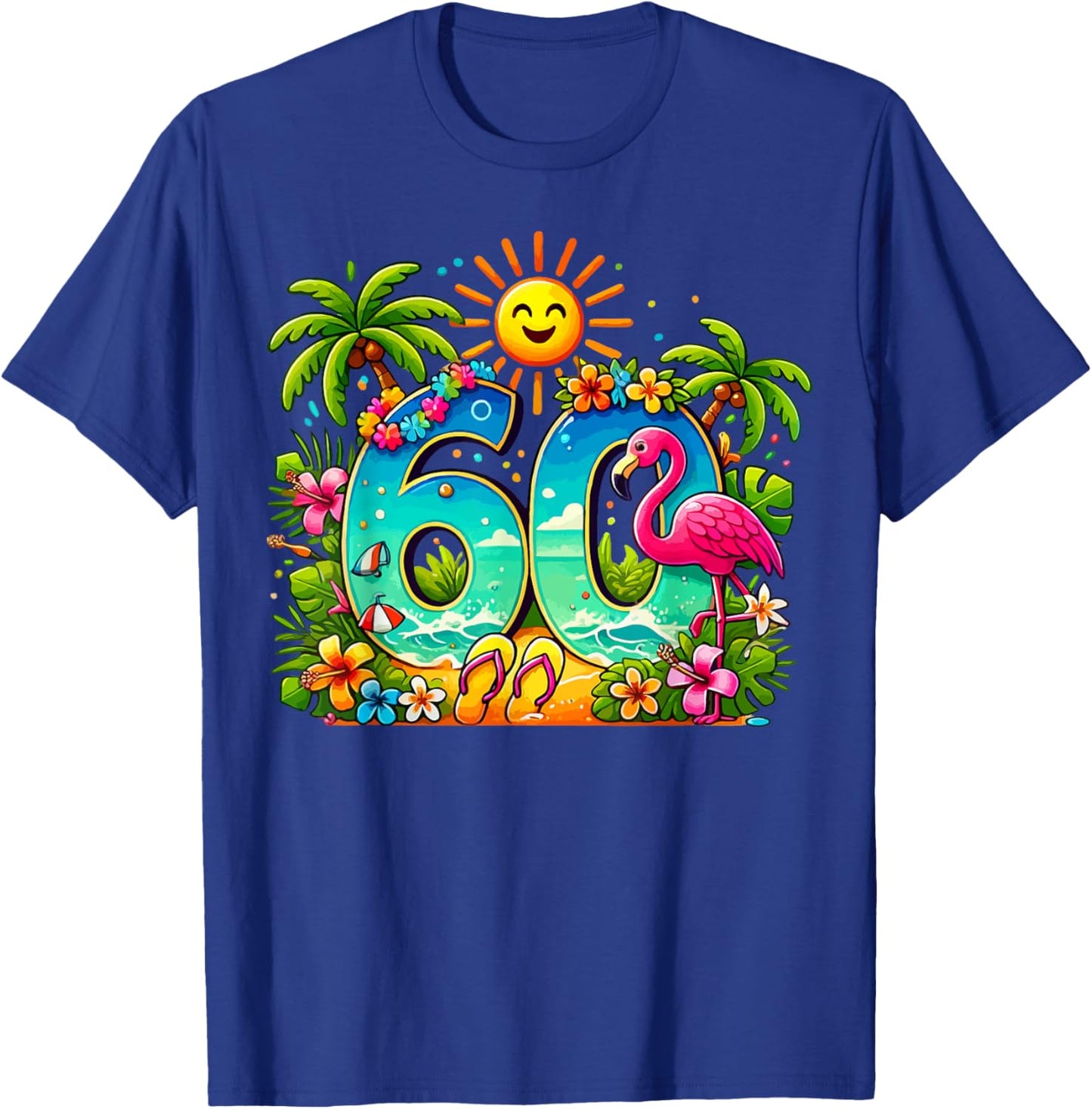 Aloha 60th Birthday Hawaiian Beach Hibiscus Tropical Party Men Women T-Shirt - T-Shirt | Royal