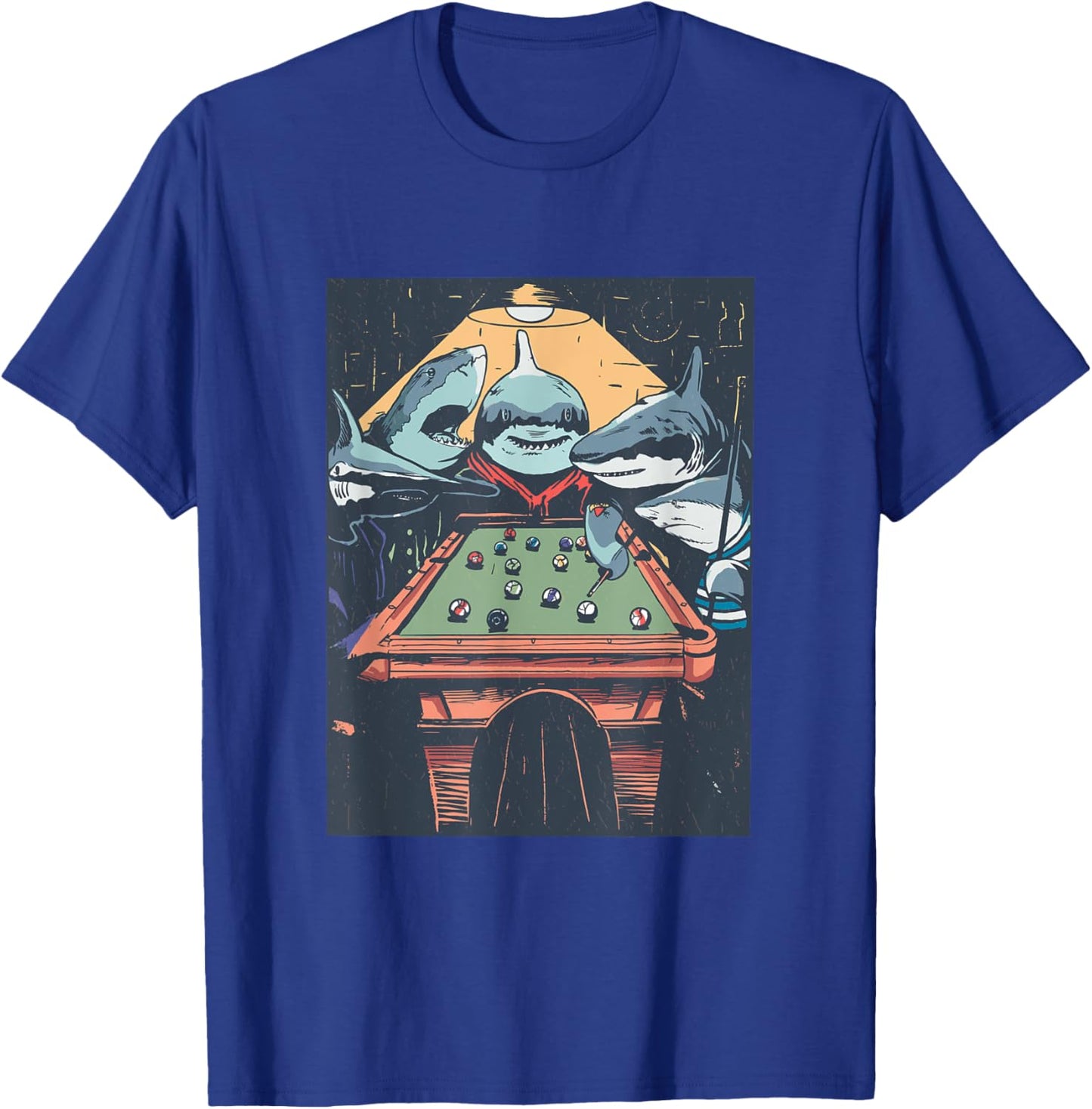 Sharks Playing Pool Billiard Funny Cartoon Animal Graphic T-Shirt - T-Shirt | Royal